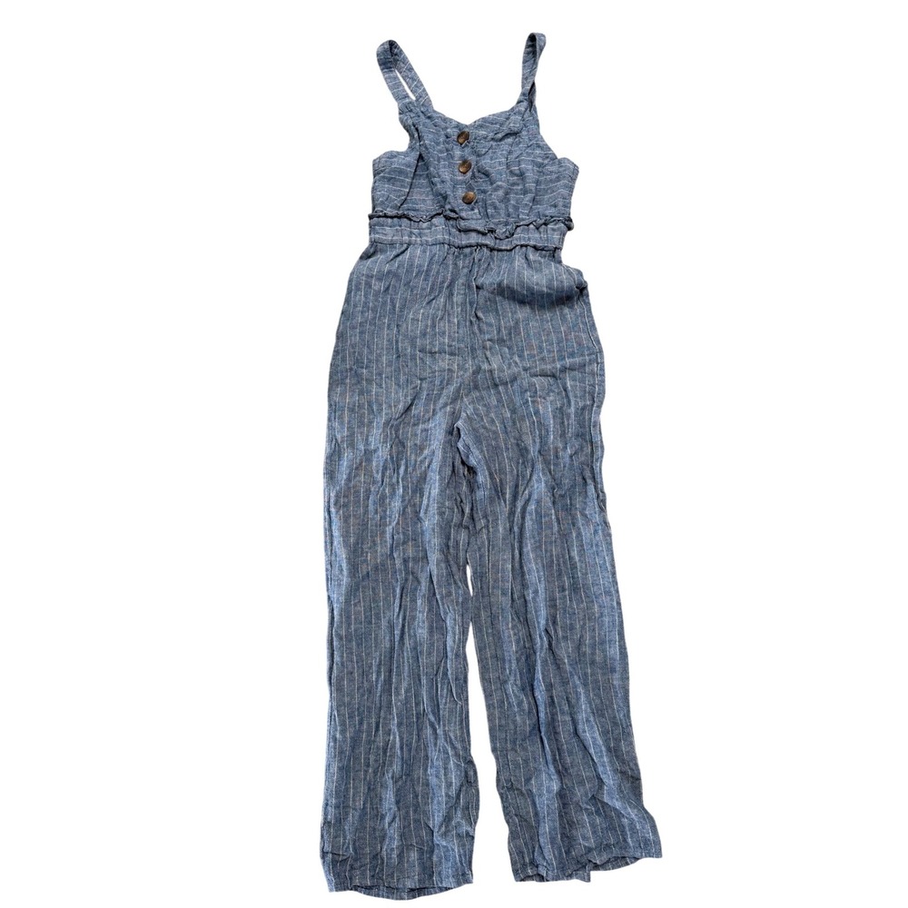 Romeo + Juliet Couture Blue Pinstripe Linen Blend Wide Leg Jumpsuit Womens S